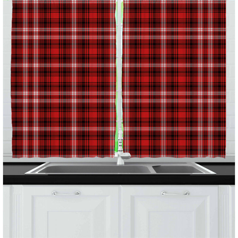 East Urban Home Ambesonne Plaid Kitchen Curtains Nostalgic Striped Pattern From British Country With Constrasting Colours Window Drapes 2 Panel Set For Kitchen Cafe Decor 55 X 39 Scarlet Black White