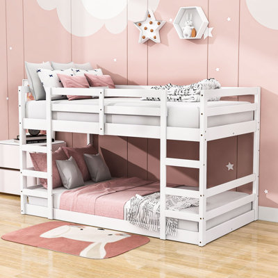 incomplete Twin Over Twin Low Bunk Bed,Wood Bunk Bed With Ladder