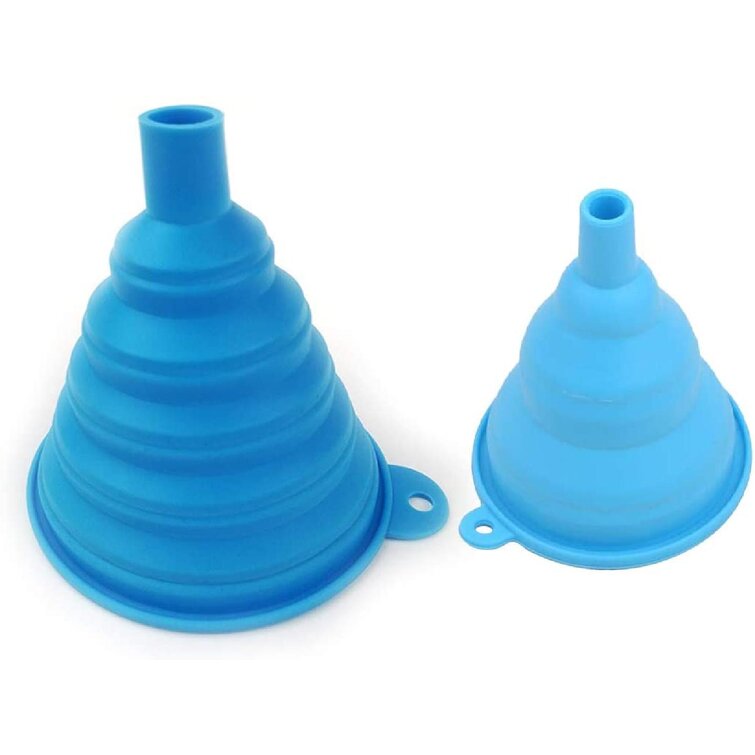 2Pcs Silicone Foldable Hoppe for Kitchen Oil Powder Funnel Blue, 2 Size