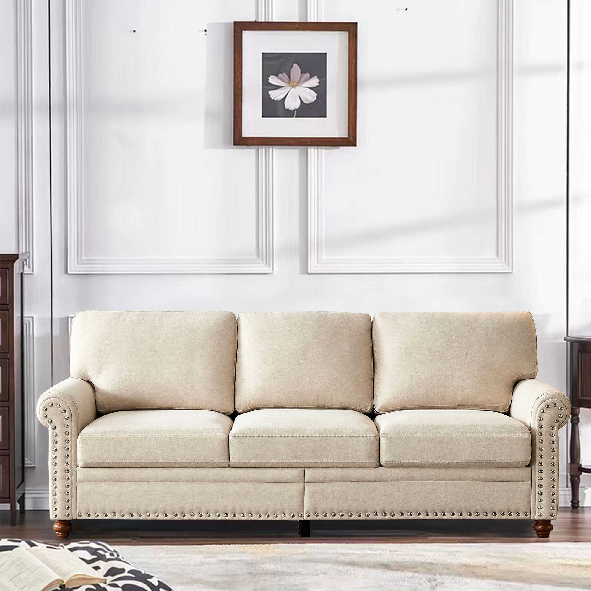 Charlton Home® Aldwon 82'' Wide Rolled Arm Sofa with Nailhead Trim ...