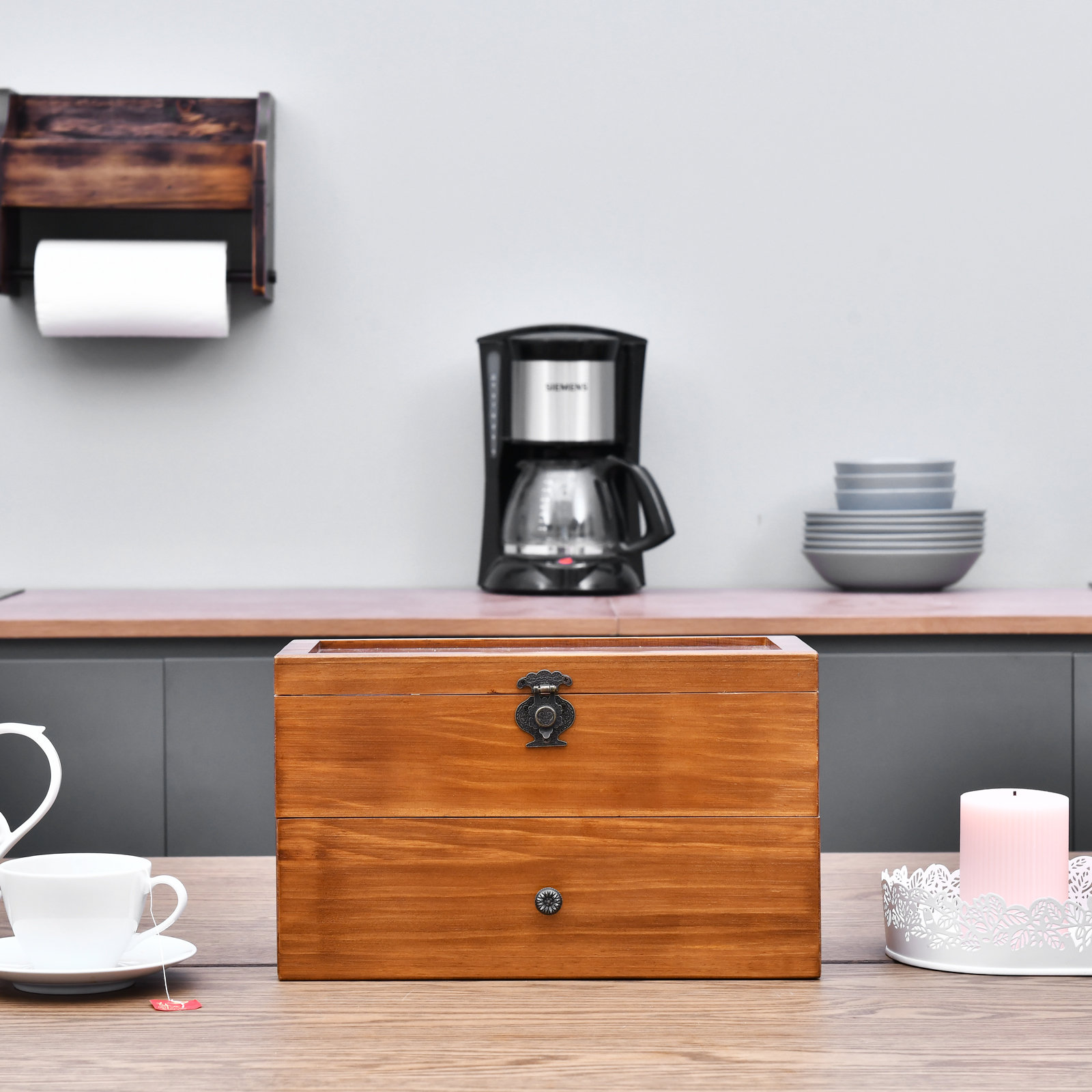 Welland Industries LLC Large Capacity Vintage Wood Tea Box & Reviews