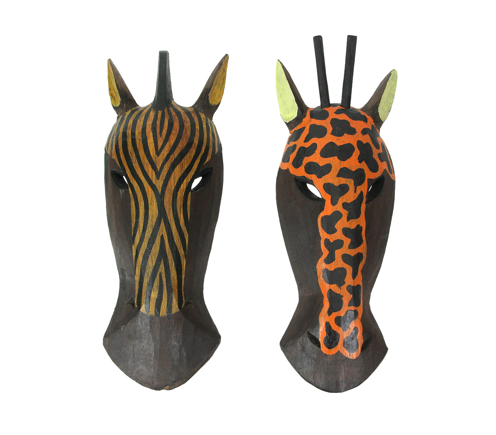 12 Inch, Giraffe ORN Giraffe Zebra Face Mask Wall Hanging Décor Hand Painted Patterns African Safari Style Decorative Accent Contemporary Variation an Awesome Gifting Idea 20 Inch and 12 Inch