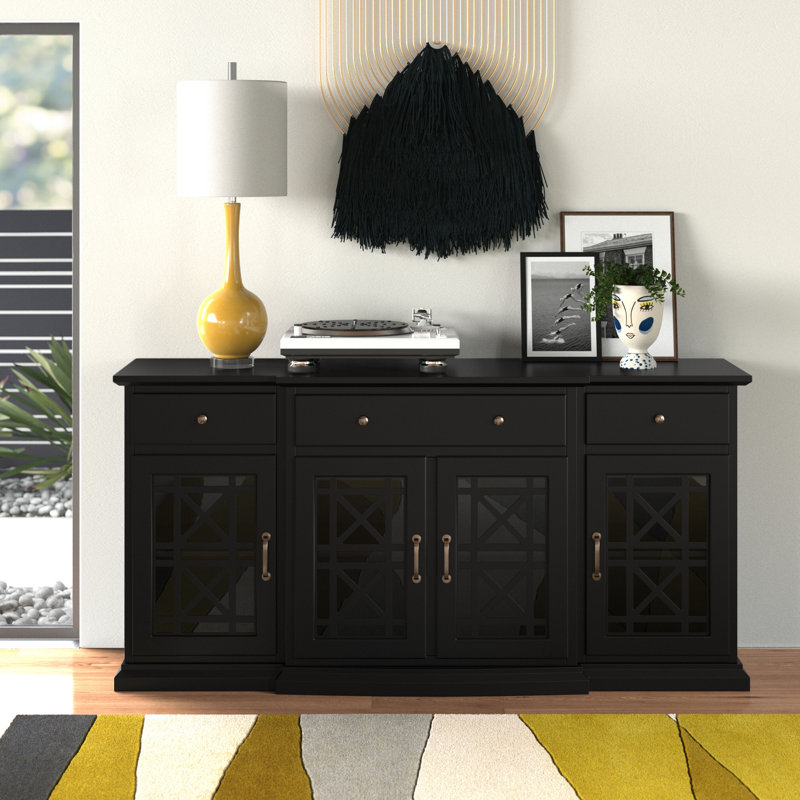 Saugeries Fretwork Detailed Glass Door Sideboard Color: Black