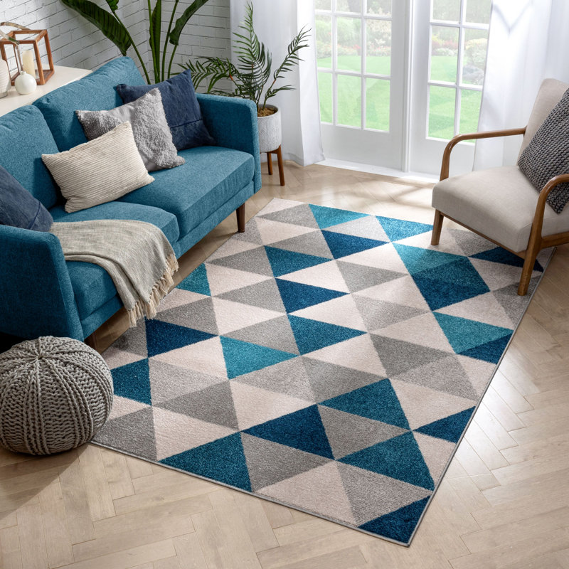 Rubino Modern Geometric Blue/Gray Easy to Clean Area Rug Rug Size: Rectangle 9'3" x 12'3"