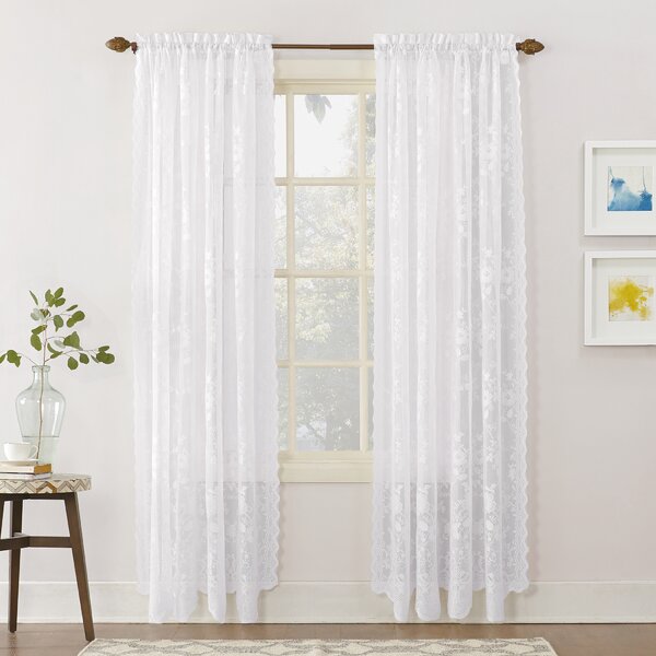 Again@Elegant Pair Hand Battenburg Lace Insertion White Cotton Curtain 65cm Drop 