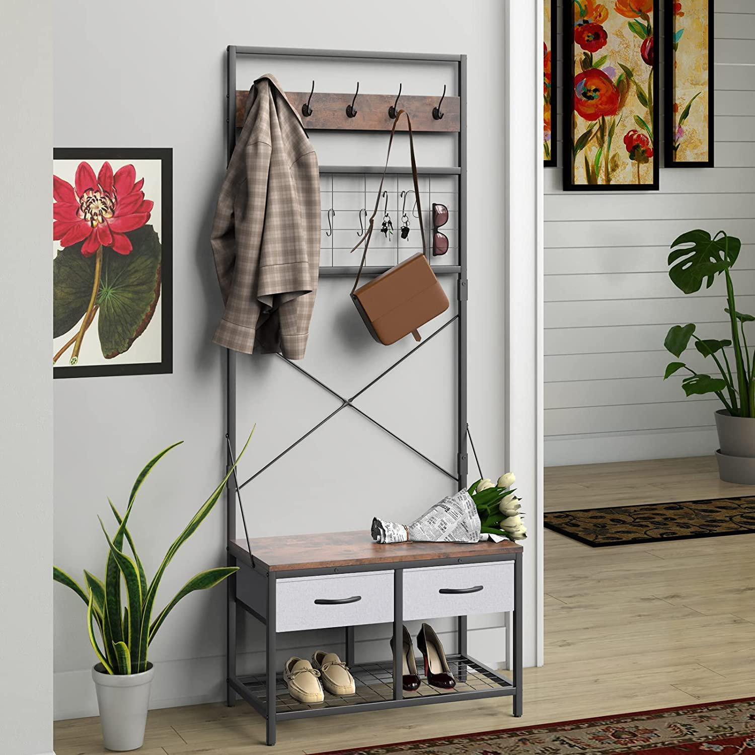 Ebern Designs Jawanda Iron Hall Tree with Shoe Storage Wayfair.co.uk