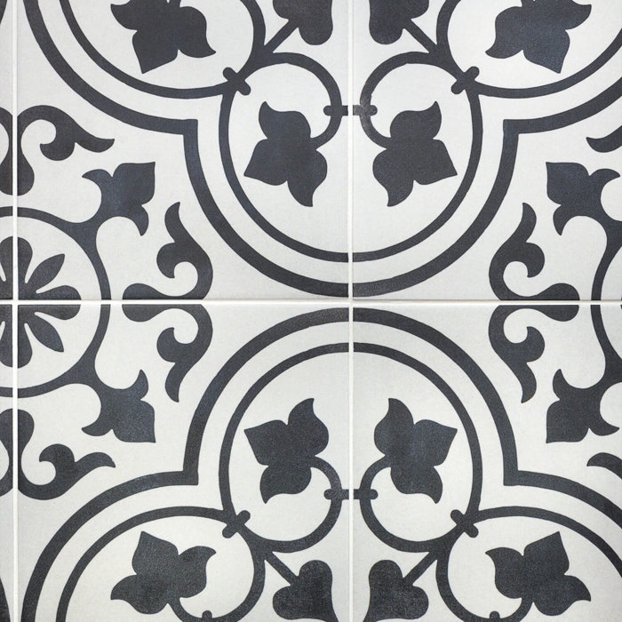 Sintra Ornate Matte 9 X Porcelain Field Tile In Black White Sintra Ornate Matte 9 X Porcelain Field Tile In Black White