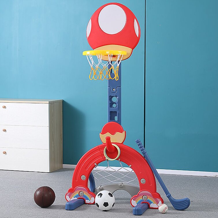 4 In 1 Adjustable Basketball Hoops Stand With Basketball/Ring Toss/Soccer/Goal