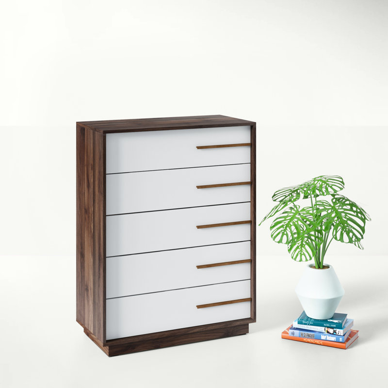 Wrought Studio Johnathon Mid Century Modern Two Tone Wood 5 Drawer Chest Reviews