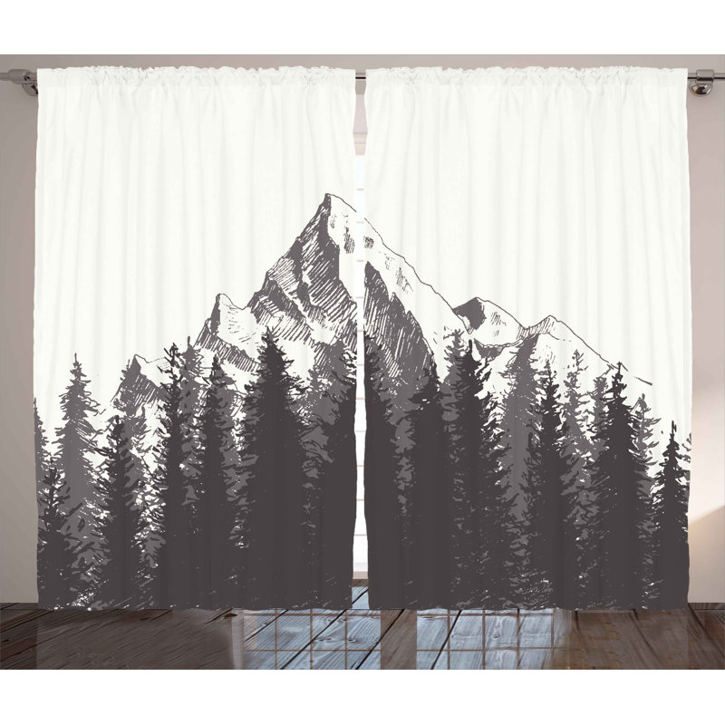 Loon Peak Belden Primitive Mountain With Fir Forest And Native American Arrow Figure Folk Style Retro Print Graphic Print Text Semi Sheer Rod Pocket Curtain Panels Wayfair
