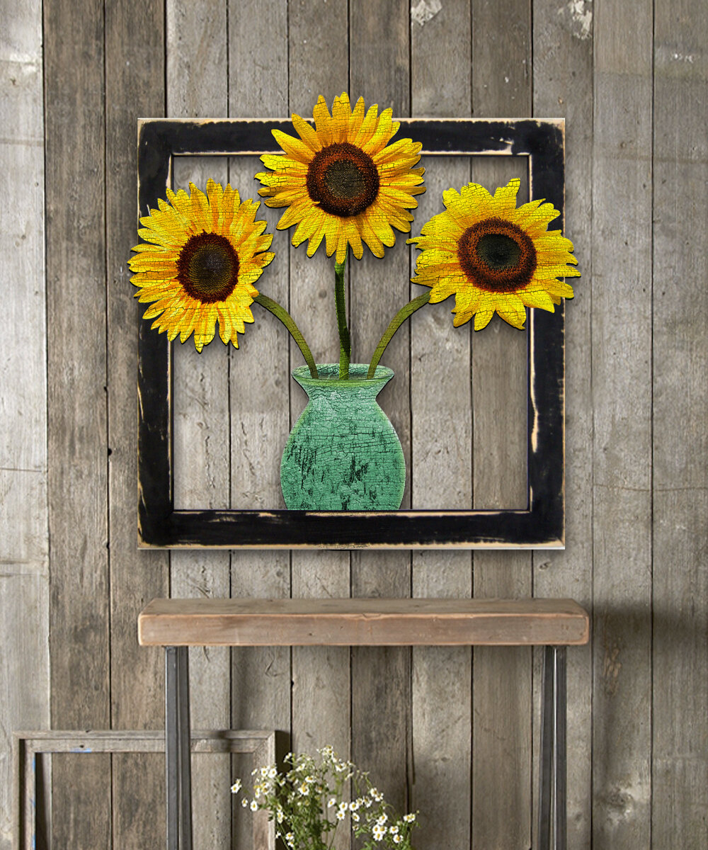 Gracie Oaks Sunflowers in Frame Wooden Wall Decor & Reviews | Wayfair