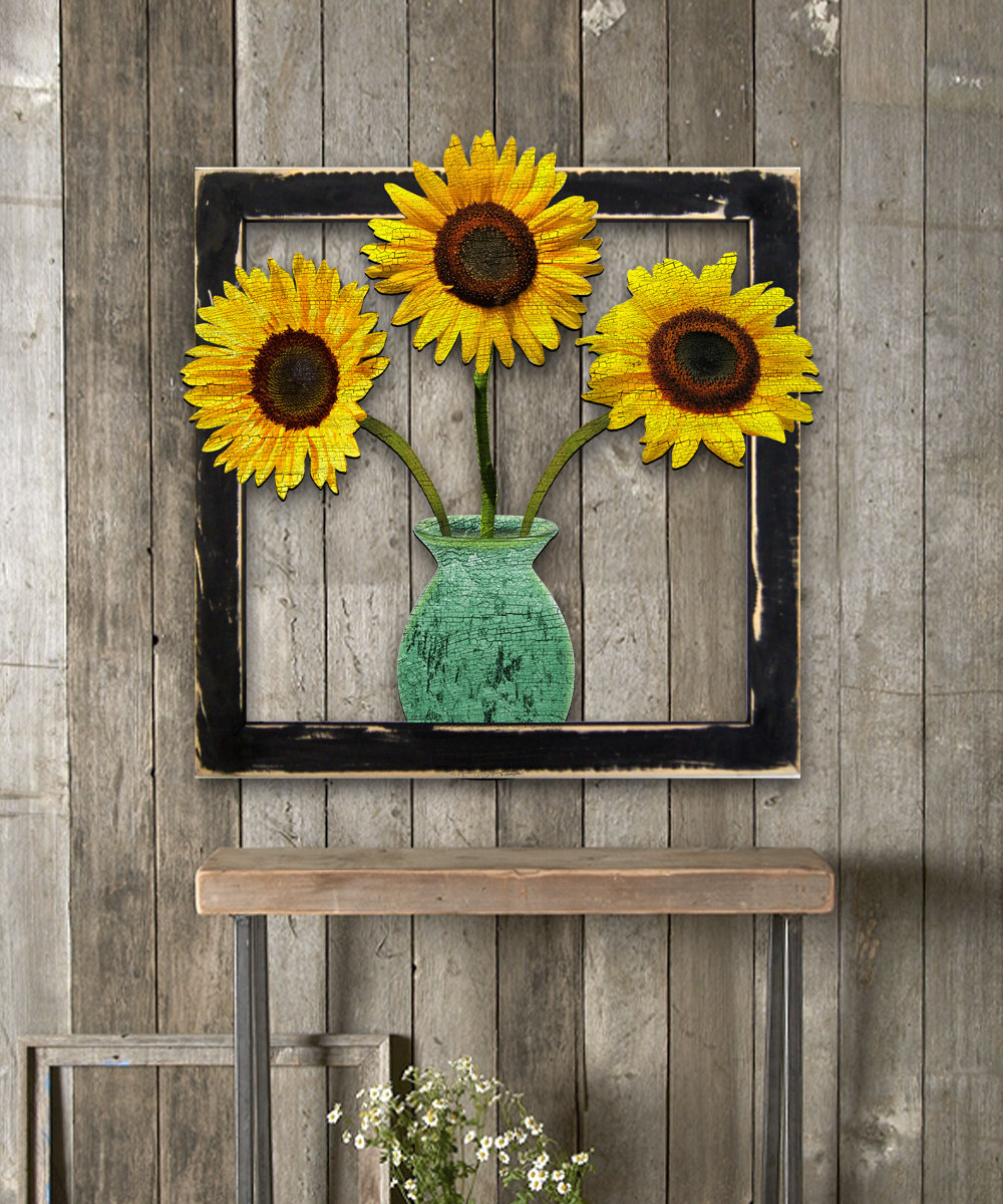 Gracie Oaks Sunflowers In Frame Wooden Wall Decor Reviews Wayfair