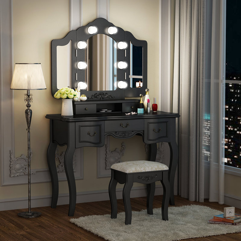 House Of Hampton Rentz Vanity Set With Stool And Mirror Reviews