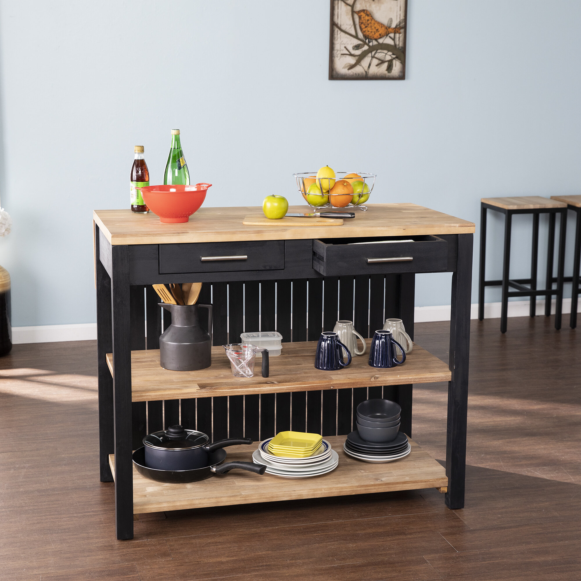 solid wood kitchen island with seating