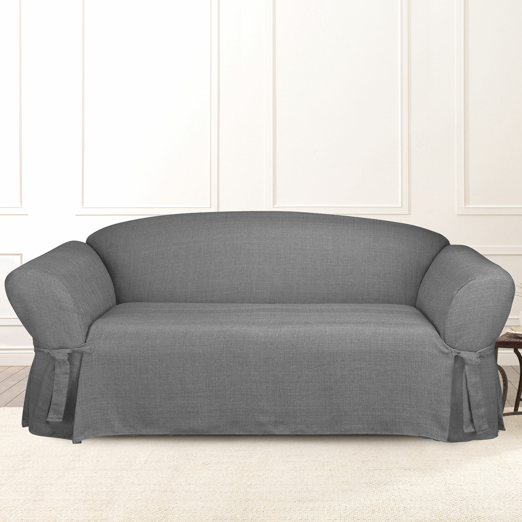 Fancy Linen Sure Fit Stretch Sterling Slipcover Set Slipcover Solid New Dark Grey//Charcoal, Sofa