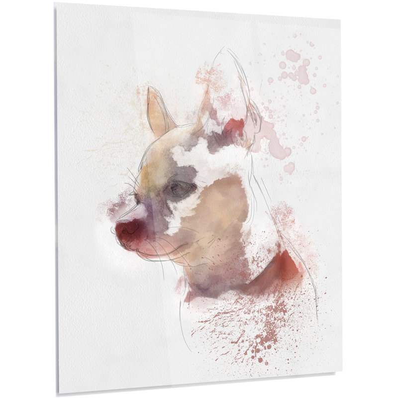 Designart Cute Puppy Portrait Watercolor Painting Print On Metal