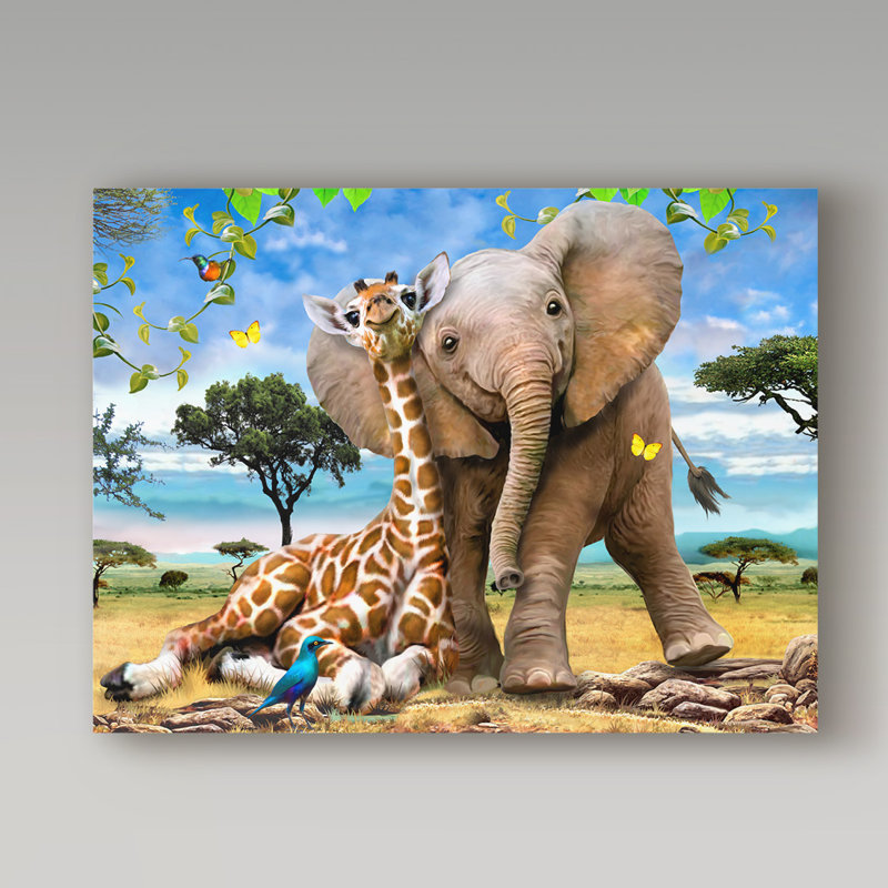 Trademark Art Elephants And Giraffes Acrylic Painting Print On
