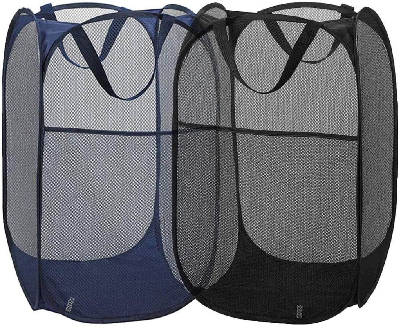 with Portable Black 2 Packs Mesh Pop up Laundry Hamper Collapsible for Storage College Dorm or Travel Foldable Pop-Up Laundry Bags for Kids Room Durable Handles