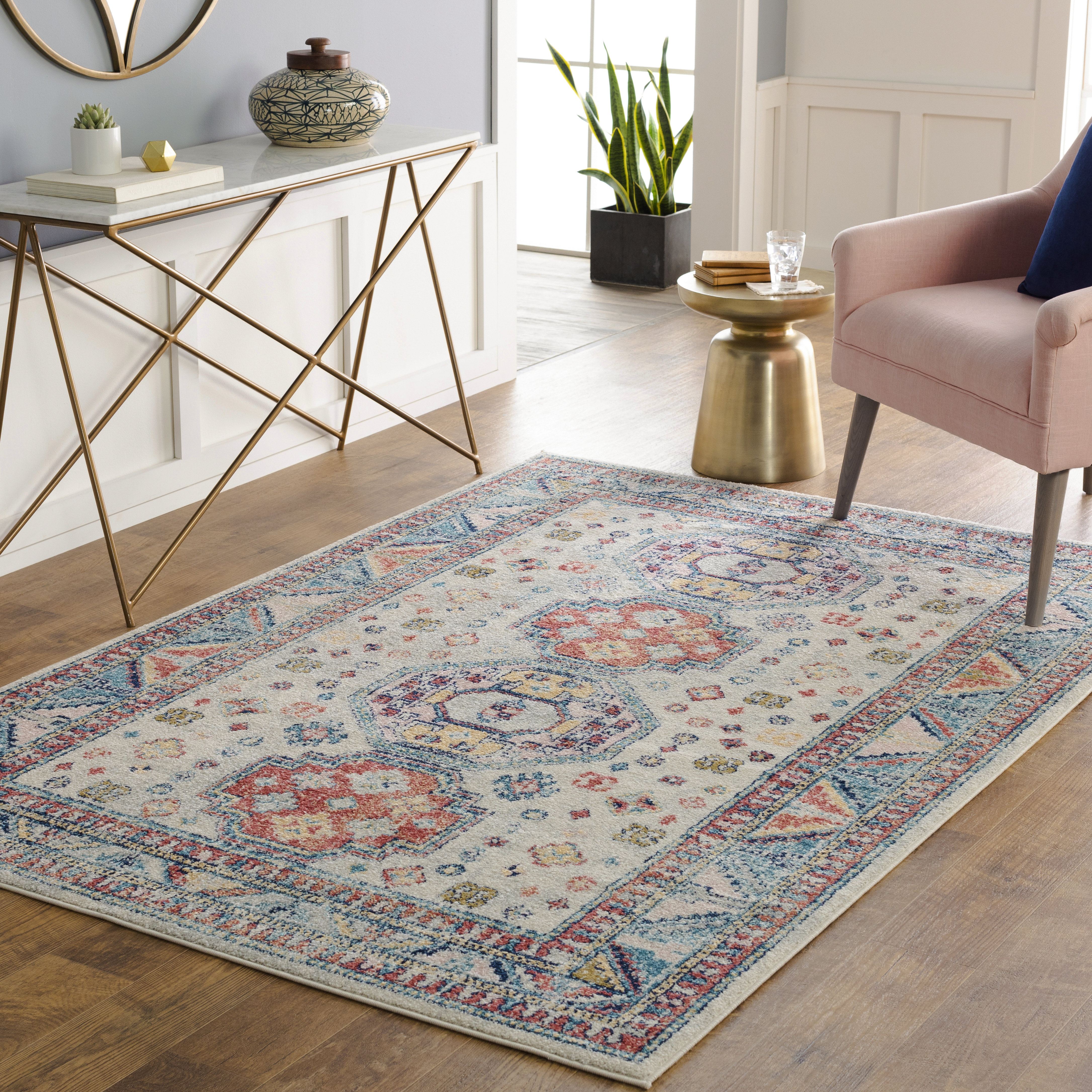 World Menagerie Bilaal Oriental Saffron Light Blue Area Rug Reviews Wayfair