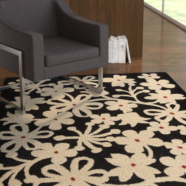Latitude Run Allambie Floral Hand Tufted Wool Cotton Black Beige Area Rug Wayfair