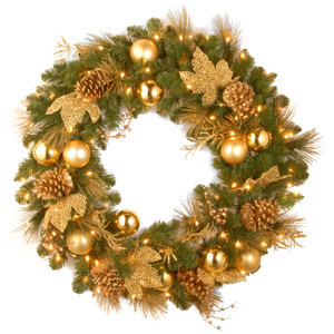 Pre-Lit Elegance Wreath with 50 Battery-Operated White LED Lights