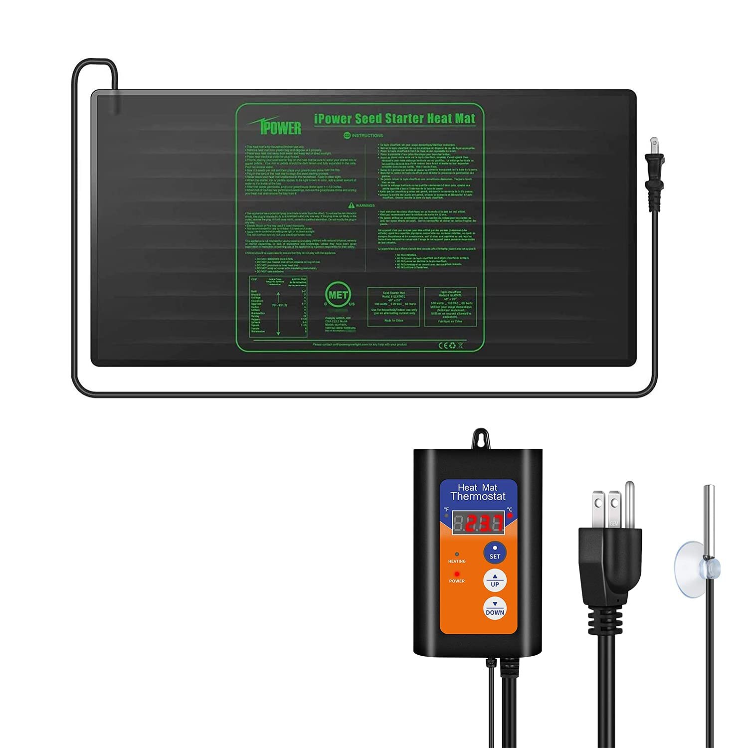 iPower MET Certified Seedling Heat Mat & ETL Digital Thermostat Control Combo 