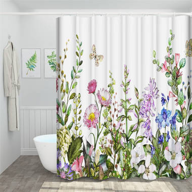 Watercolor Spring Herbs Wild Flowers Fabric Shower Curtain Set Bathroom Decor LB