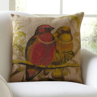 Cassiopeia Bird Flower Burlap Throw Pillow Reviews Birch Lane