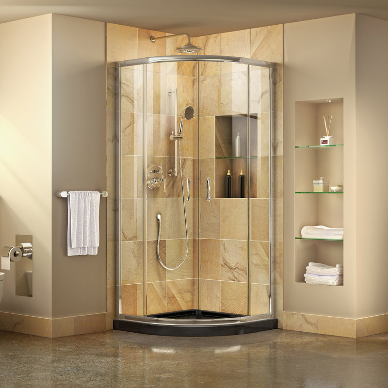 Dreamline Prime 33 X 74 75 Round Sliding Shower Enclosure With Base Included Reviews Wayfair