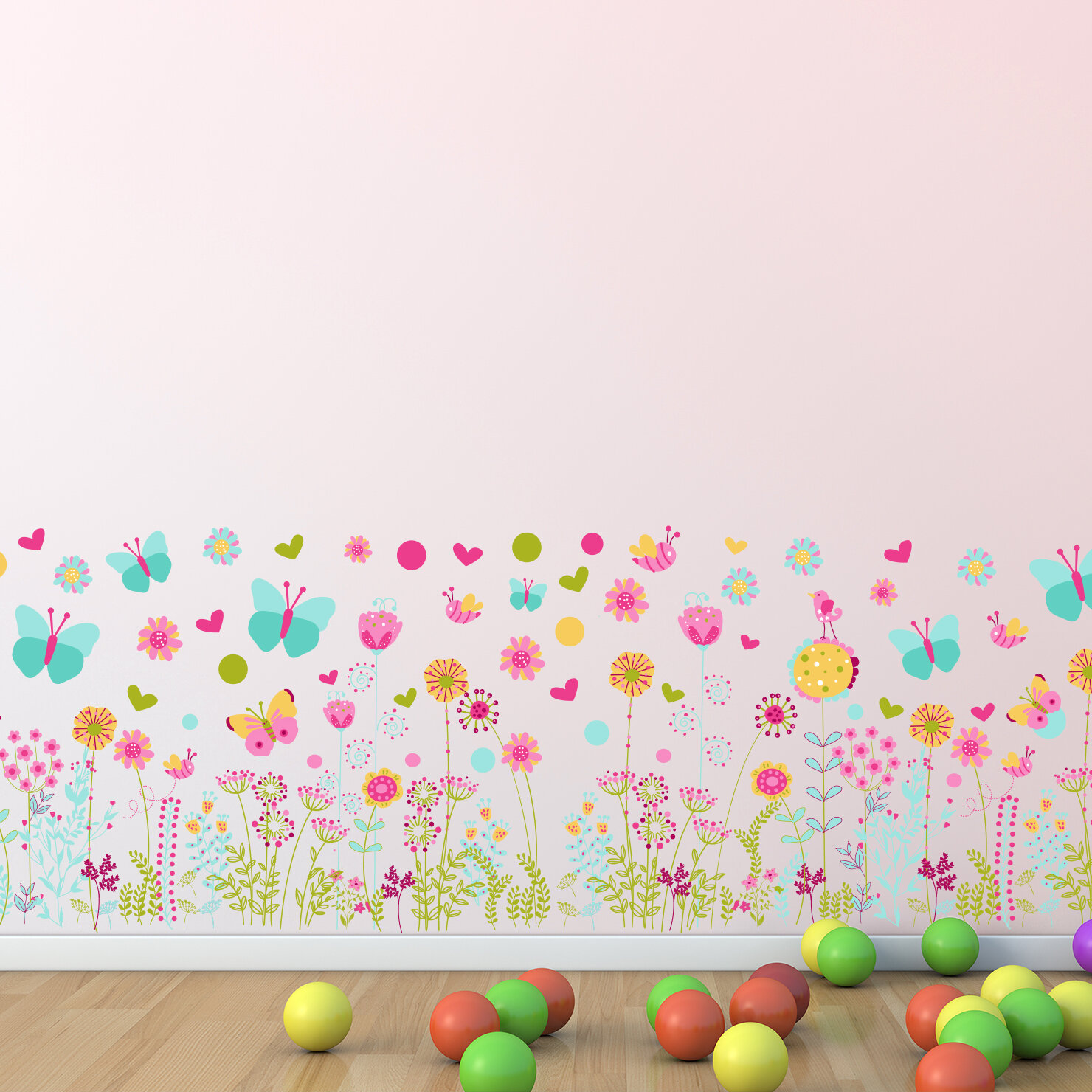 Walplus Wall Sticker Decal Wall Art Colourful Flower Photo Frame with Butterflie