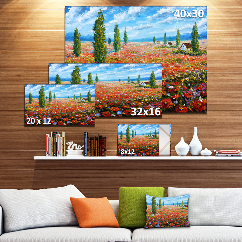 Designart Red Poppies Field Watercolor Large Flower Painting Print On Wrapped Canvas Wayfair