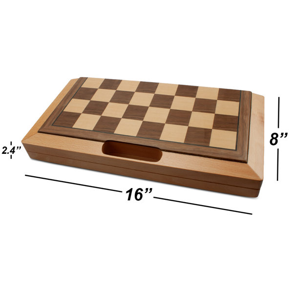 Deluxe 3-in-1 Wooden Folding Chess Checker & Backgammon Board Game Combo Set. 