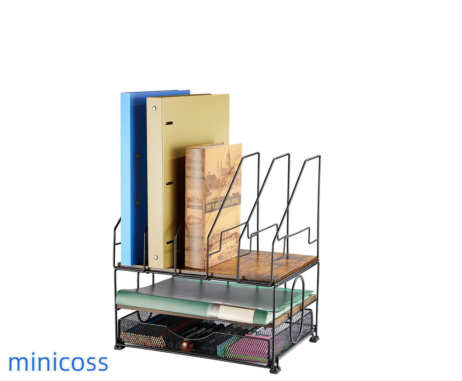 MINICOSS Desk Organizers, File Organizer For Desk, Wood Desk Organizer