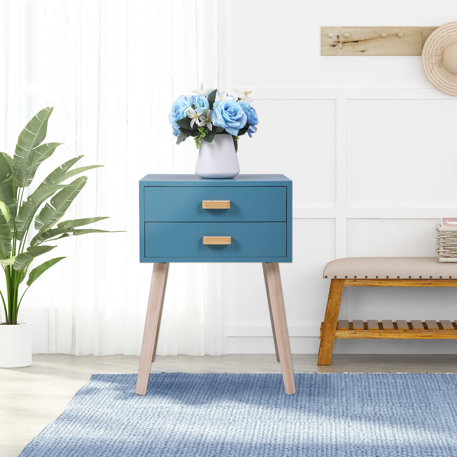 Corrigan Studio Drunkendult East 2 Drawer Nightstand In Blue Wayfair