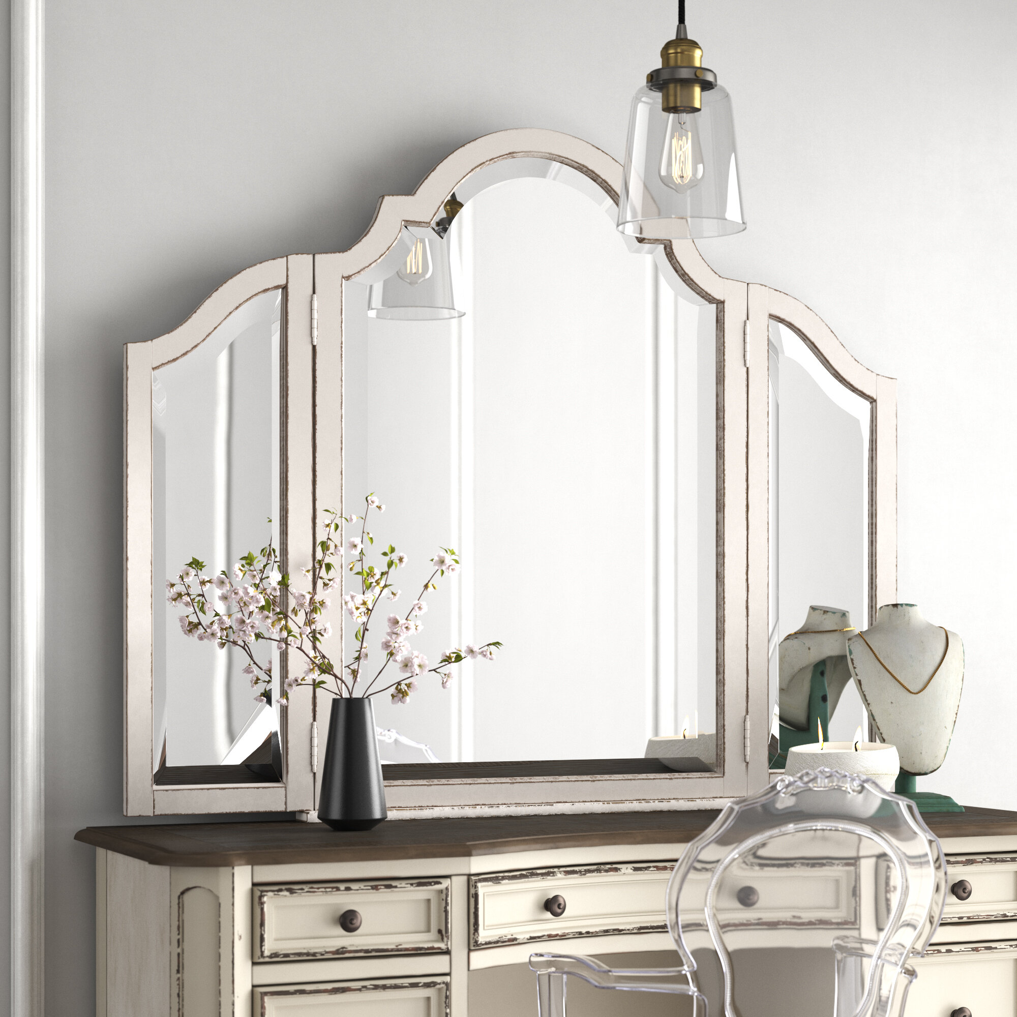 Kelly Clarkson Home Treport Traditional Beveled Distressed Bathroom Vanity Mirror Reviews Wayfair