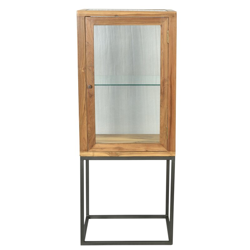 Bidkhome Small Iron Teak Glass Display Cabinet Wayfair