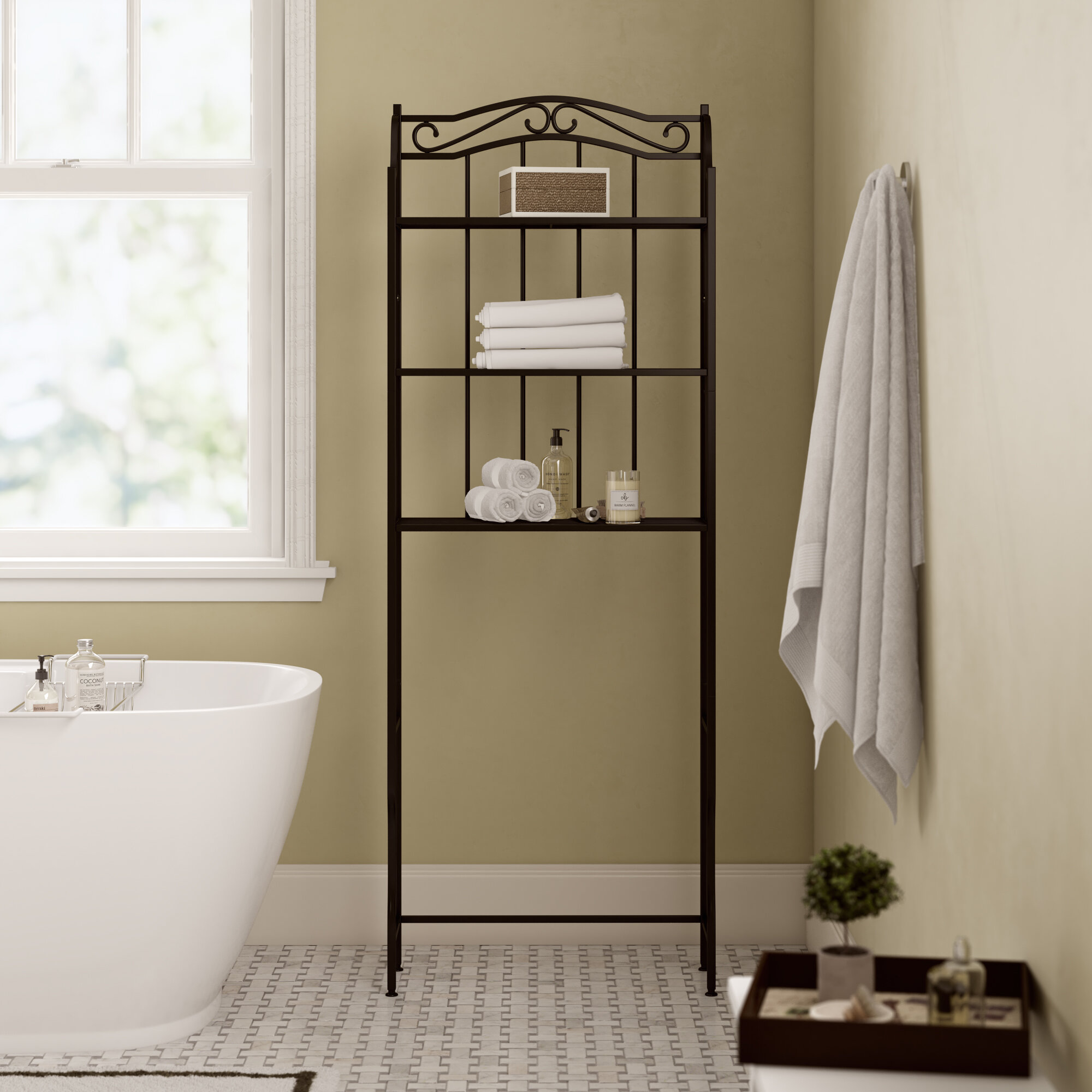 Household Essentials Faux Concrete 8055-1 Over The Toilet Space Saving Metal Shelves for Bathroom