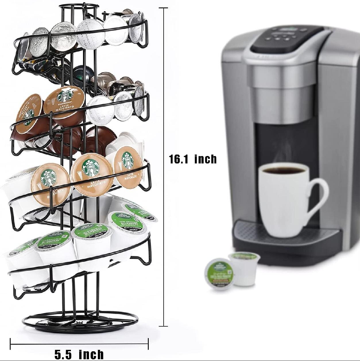 Holds 35 K-cups in Black Kitchen Design Coffee Cup Holder K-cup Carousel 