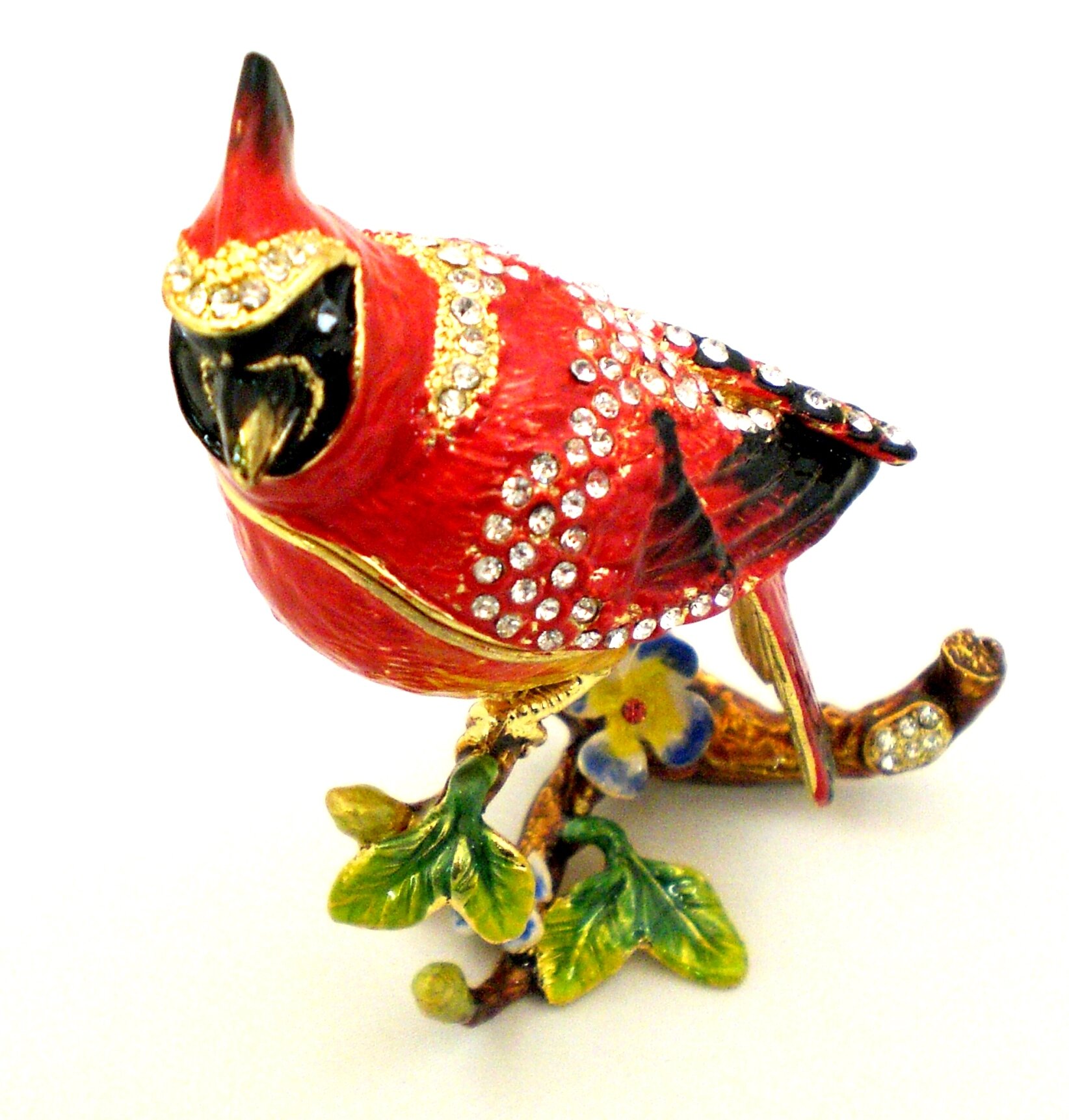 Parrot Bird Miniature Trinket Box Hinged Enamel Bejeweled Crystal Decor Ornament 