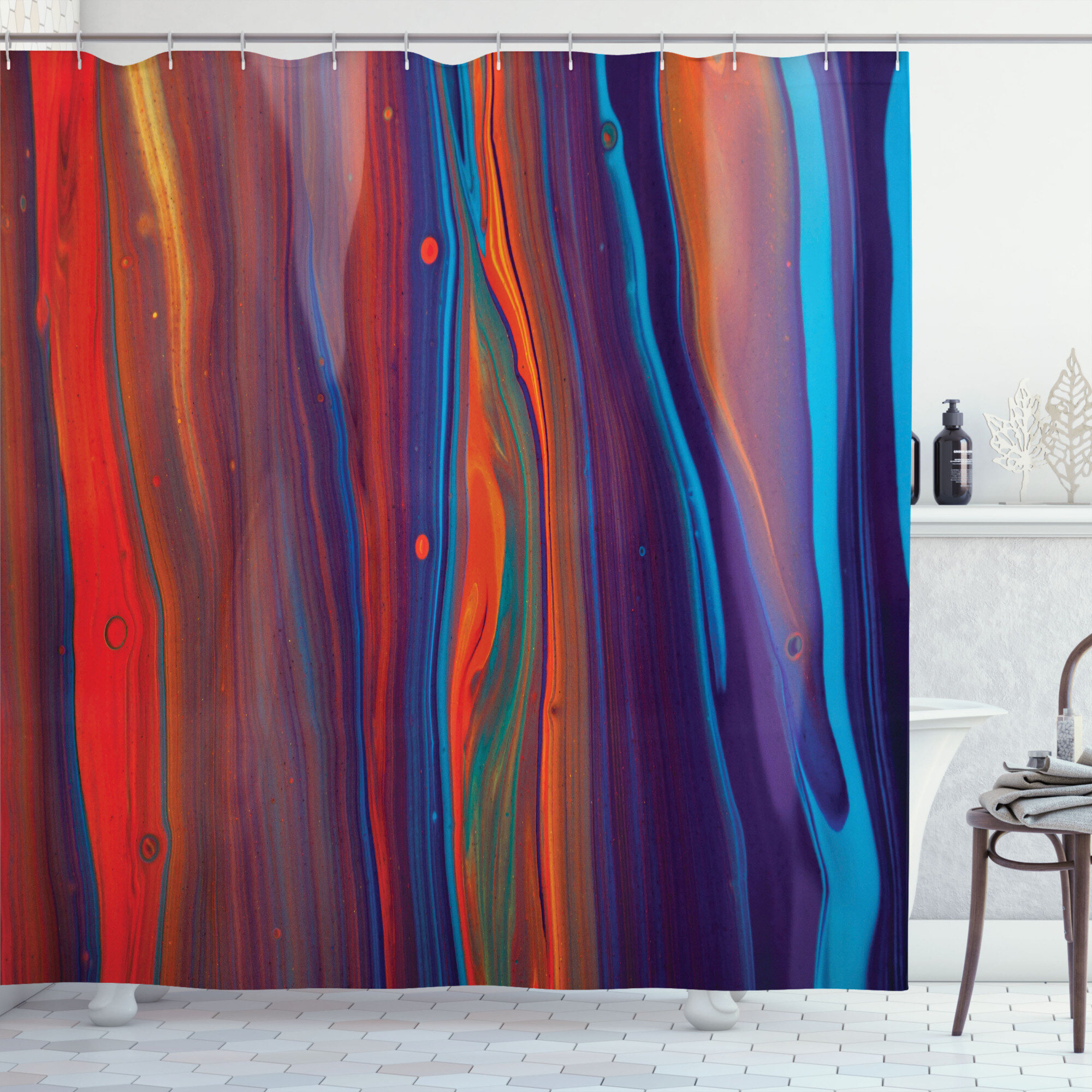 Abstract Water Wave Oil Painting Art Bathroom Mat Fabric Shower Curtains & Hooks 