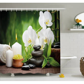 Spa Shower Curtain Hot Rocks Candles Bamboos Print for Bathroom