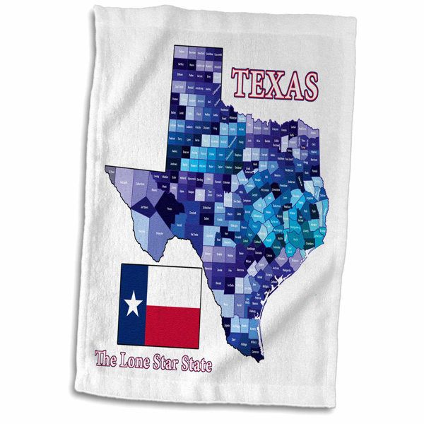 East Urban Home Ruben Flag And County Map Of Texas With State Name And Nickname Hand Towel Wayfair