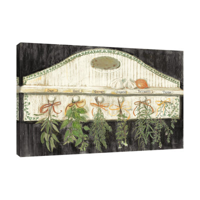 Herbs On Pegs Black Gallery Wrapped Canvas By Carol Rowan