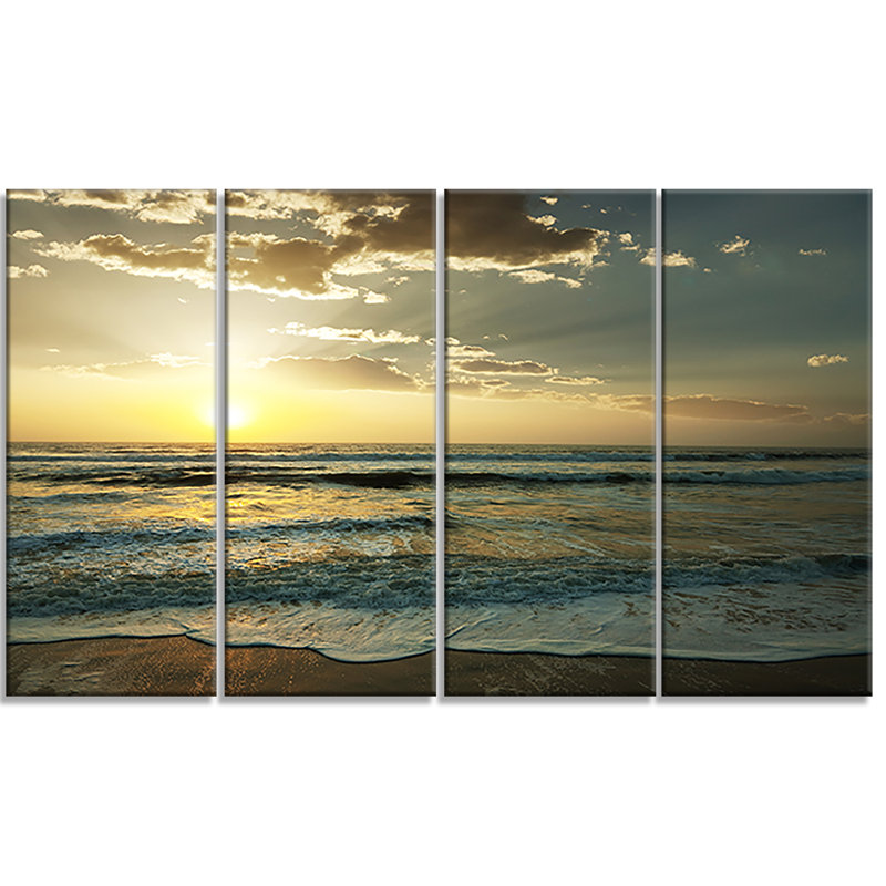 Designart Dark Beach And Waves At Sunset 4 Piece Photographic Print On Wrapped Canvas Set Wayfair