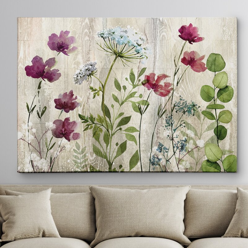 'Meadow Flowers I' Watercolor Painting Print on Wrapped Canvas