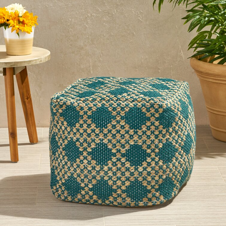 Black with White Great Deal Furniture 304839 Adams Outdoor Modern Boho Pouf 