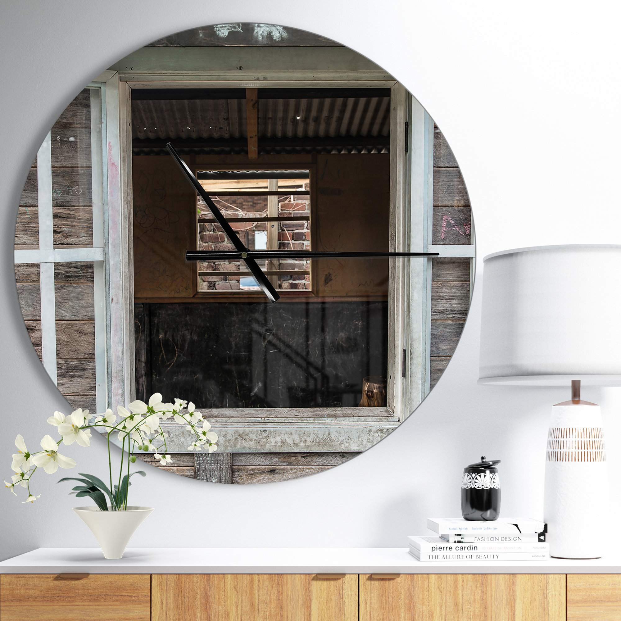 East Urban Home Farmhouse Designart Wooden And Windows Wall Clock Wayfair