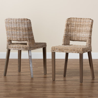 Enver Modern Bohemian  Rattan and Wood Dining Chair