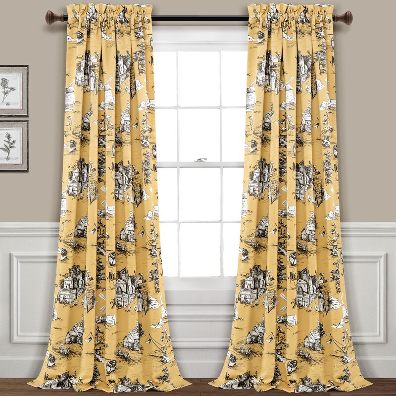Foreston French Country Toile Room Darkening Thermal Rod Pocket Curtain Panels 