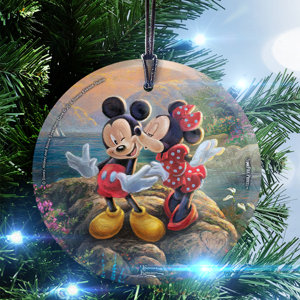 Disney Thomas Kinkade (Mickey and Minnie Sweetheart Cove) StarFire Prints Glass Hanging Ornament